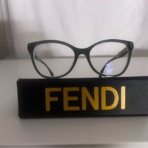 Fendi Women's Black Cat-Eye Frames with Gold Logo Case